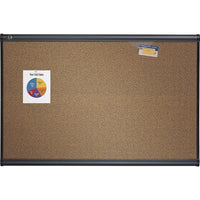 Quartet Prestige Coloured Cork Bulletin Board, Graphite Frame, 48" x 36"-Highly durable rich light cherry-colored cork bulletin board backed by high-density fiberboard secures documents with push pins