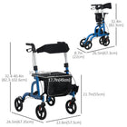 HOMCOM 8'' Wheels Rollator Walker with Adjustable Handle and Seat - Blue-This mobility walker suit for the elder to walk, shop and travel 