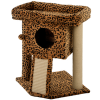 PawHut Small Cat Tower with Perch & Scratching Post - Leopard Print-Wide perch provides a comfortable space for cats to relax 
