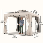 Outsunny 10 ft W x 10 ft L Outdoor Patio Garden Gazebo Canopy Shelter - Cream White-4 pulling ropes and 12 ground nails add extra stability
