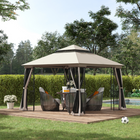 Outsunny 10 ft W x 10 ft L Soft-top Patio Gazebo Deck Canopy - Beige-Two-tired roof with netting allows good airflow