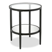 Hudson&Canal Hera 20"W Round Side Table with Mirror Shelf - Blackened Bronze-A modern contemporary design for your living room, bedroom, and more