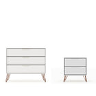 Manhattan Comfort Rockefeller Mid-Century Modern Dresser and Nightstand Set - White-Mid-Century Modern Set of 2 Dresser and Nightstand for Bedroom Use.