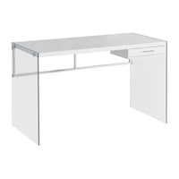 Monarch Specialties 7209 48" Computer Desk - Glossy White/Tempered Glass-Modern, tempered glass frame of the office desk and computer desk gives a contemporary look while remaining sturdy