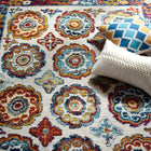 Modway Entourage Odile Distressed Floral Moroccan Trellis Area Rug - 8 ft W x 10 ft L - Ivory Blue Red Orange Yellow-Protect Floors From Foot Traffic / Furniture