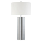 Hudson&Canal York 29.5" Tall Table Lamp with Fabric Shade - Polished Nickel/White-Mid-century modern design for your living room, workspace, or bedside table