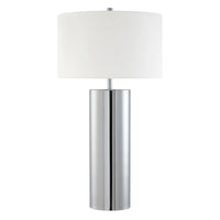 Hudson&Canal York 29.5" Tall Table Lamp with Fabric Shade - Polished Nickel/White-Mid-century modern design for your living room, workspace, or bedside table
