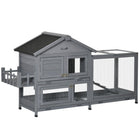 PawHut Wooden Rabbit Hutch with Openable Roof and Storage Box - Dark Grey-Solid fir wood structure 