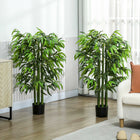 HOMCOM 4.6' Artificial Bamboo Tree for Home Decor - Green - 2 Pack-Features 780 leaves for a lifelike appearance 