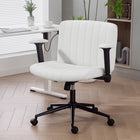 HOMCOM Criss Cross Wide Office Chair with Arms and Wheels - Cream White-Features adjustable seat and armrest height, a gentle rocking function for personalized comfort