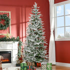 HOMCOM 7.5' Snow-Flocked Pencil Artificial Christmas Tree - Green-Natural appearance with some branches made to look like real branches 