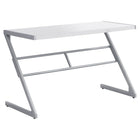 Monarch Specialties 7372 48" Computer Desk - White/Silver Metal-Chic modern design with a unique z-shaped silver metal base