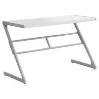 Monarch Specialties 7372 48" Computer Desk - White/Silver Metal-Chic modern design with a unique z-shaped silver metal base