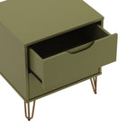 Manhattan Comfort Avira 20" Mid-Century Modern 2-Drawer Nightstand - Olive Green-Sleek metal legs add a contemporary touch and sturdy support