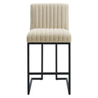 Modway Indulge Channel Tufted Fabric Counter Stool - Beige-Non-Marking Foot Caps