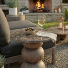 Modway Pietra Indoor/Outdoor Round Side Table - Dark Emperador Marble-Three Ball Pedestal Base