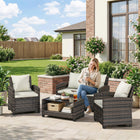 Outsunny 4-Piece Patio Conversation Set with Cushions - Beige-Powder-coated steel frame with all weather PE wicker for durability and style