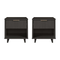 Manhattan Comfort Granville 18.11" Modern 1-Drawer Nightstand 2-Piece Set - Dark Grey-Modern-Contemporary with a taste of Glam - Nightstand for Bedroom and Living Room Use. Set of 2
