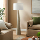 Modway Saylor Carved Ribbed Wood Floor Lamp With Drum Shade - White Grey-Fabric Drum Shade