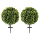 HOMCOM 21.7" Artificial Boxwood Topiary Balls with Ground Stake - Green - 2 Pack-Artificial boxwood trees set boasts lifelike appearance, enhancing aesthetic appeal 
