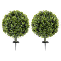 HOMCOM 21.7" Artificial Boxwood Topiary Balls with Ground Stake - Green - 2 Pack-Artificial boxwood trees set boasts lifelike appearance, enhancing aesthetic appeal 