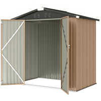 Outsunny Outdoor Metal Garden Shed - 6.5' x 4' - Brown-Spacious interior and peaked roof easily accommodate long tools and seasonal gear
