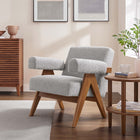 Modway Lyra Boucle Fabric Armchair - Light Grey-Plywood Frame, Rubber Wood Legs
