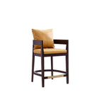 Manhattan Comfort Ritz 22" Mid-Century Modern Faux Leather Upholstered Counter Stool - Camal and Dark Walnut-Includes 1 Loose Pillow Backrest