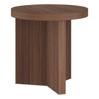 Hudson&Canal Holm 22" Wide Round Fluted Side Table - Satin Walnut-A contemporary Scandinavian design for your living room, den, and more