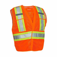 Forcefield 5-Point Tear-away Hi Vis Mesh Traffic Safety Vest - Orange - S/M-Orange, Polyester mesh