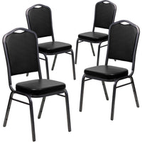Flash Furniture HERCULES Series Crown Back Stacking Banquet Chairs in Black Vinyl with Silver Vein Frame - 4 Pack-Set of 4 Multipurpose Banquet Chairs