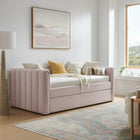 Modway Veyla Channel Tufted Performance Velvet Twin Daybed with Trundle - Pink-Channel Tufted Upholstered Frame