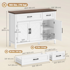 HOMCOM 44" Farmhouse Sideboard Buffet Cabinet with Chevron Doors & Drawers - White-Chevron-patterned doors add a stylish and modern touch
