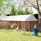 PawHut Outdoor Dog Run with Adjustable & Rotatable Bowls - 19.7' x 7.5' x 7.5'-Escape-proof lock keeps your dog securely contained 