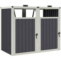 Outsunny Double Garbage Bin Shed with Lockable Door and 180° Openable Lid-Garbage shed safeguards two rubbish bins from weather conditions
