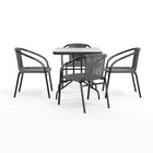 Flash Furniture 28" Square Glass Metal Table with Grey Rattan Edging & 4 Grey Rattan Stack Chairs-Top Size: 28" Round