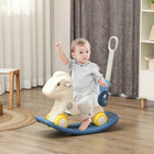 Qaba 4-in-1 Kid Rocking Sliding Horse with Balance Board - Blue-Includes detachable push handle for parent-controlled rides 
