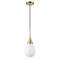 Hudson&Canal Ambrose 7.63" Wide Pendant with Glass Shade - Brass/White Milk-Industrial design for your entryway, foyer, or kitchen
