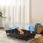 PawHut 47" L Rolling Small Animal Cage with Food Dish, Water Bottle, Hay Feeder and Platform - Black-6 universal wheels for easy movement and transportation, 2 with security brake to keep it in place when not in use 