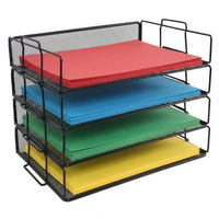 ShoppingAll Stackable 4-Tier Mesh Document Tray -Features a smart interlocking design that allows you to stack all four trays vertically to save desk space, or separate them into individual trays to fit inside drawers or on shelves.