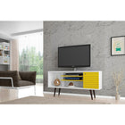 Manhattan Comfort Liberty MDP and MDF 53.14"W TV Stand, White and Yellow (200AMC64)-Upon Assembly, Measures: 53.14 in. Length, 26.57 in. Height, 14.17in. Depth.