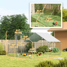 PawHut Large Metal Chicken Run with Cover for 12-18 Chickens - 9.8' x 13.1' x 6.4' - Silver-Feeding door design helps prevent chickens from escaping 