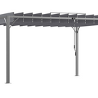 Outsunny 12.8 ft W x 9.7 ft L Outdoor Louvered Pergola with Retractable Roof - Grey-The pergola gazebo offers ample space for gatherings and relaxation