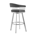 Armen Living Chelsea 29" Bar Height Swivel Bar Stool in Grey Faux Leather & Brushed Stainless Steel-4