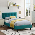 Modway Linnea Twin Bed - Teal-Slatted Poplar Wood Support System
