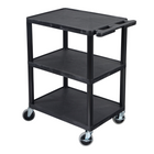 Luxor ENDURA 34" H Three-Tier Utility Cart - 24" W x 18" D - Black-Equipped with four 4-inch 360º swivel casters, including two with locking brakes for stable positioning