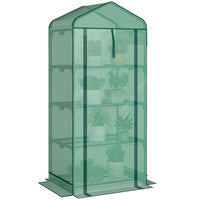 Outsunny 4 Tier Mini Greenhouse with Screen Roof - Green- Double-layer roof design enhances ventilation and blocks small animals
 