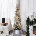 HOMCOM 6' Snow-Flocked Artificial Pencil Christmas Tree with Lights - Green-Warm white LED lighting offers a cozy, inviting glow 