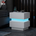 HOMCOM Nightstand with Charging Station and LED Light - White-2 power outlets and 2 USB ports charge multiple electronic devices at the same time