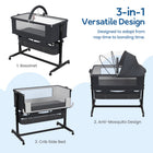 MotionGrey Blessy 5-in-1 Baby Bassinet - Adjustable Foldable Co-Sleeper with Wheels, Rocking & Incline Modes - Grey -Adjustable Height & Anti-Reflux Tilt: Two height levels and incline positioning help improve feeding comfort and sleep quality